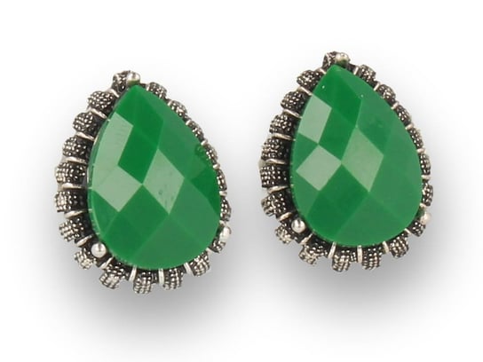 Klipsy do uszu srebrne z zielonym kryształkiem PINK BOX