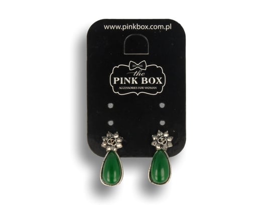 Klipsy do uszu srebrne z zielonym kryształkiem, styl vintage PINK BOX
