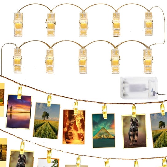 Klipsy lampki LED klamerki na zdjęcia 10 LED ciepły biały Springos