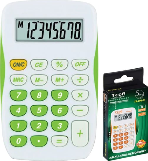 Klkulator kieszonkowy, biało-zielony, 8-pozycyjny Toor