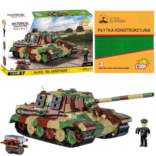 Klocki Cobi 2580 Czołg Sd.kfz.186 Jagdtiger 1280 El i Płytka Cobi COBI