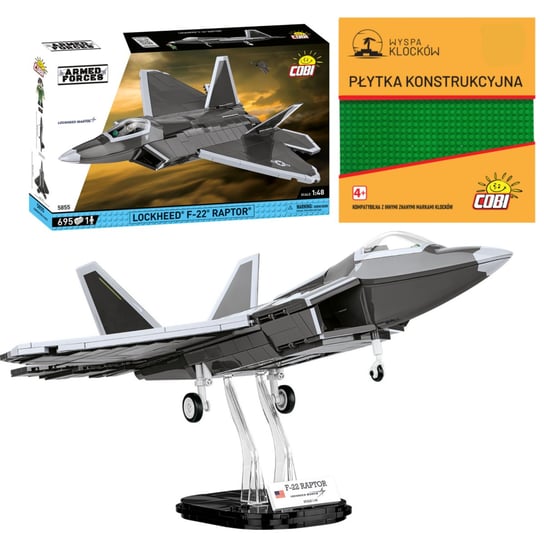 KLOCKI COBI 5855 Myśliwiec Lockheed F-22 Raptor 695 El. + PŁYTKA COBI