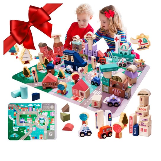 Klocki Drewniane Edukacyjne Miasto Droga Tor Wyścigowy Mata Puzzle 135El. Takara Tomy