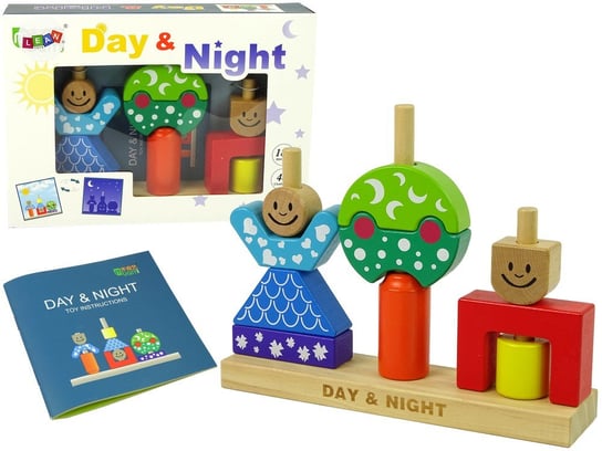 Klocki Drewniane Gra Dzień I Noc Buźki 48 Wariantów Lean Toys