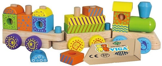 KLOCKI Drewniane KOLEJKA Z WAGONAMI dla niemowląt Zabawka 1 2 3 lat latka VIGA 18m+ zabawka montessori PakaNiemowlaka