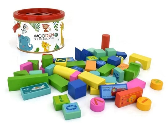 Klocki drewniane kolorowe 50 elementów z sorterem Pro Kids Pro Kids