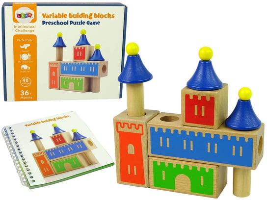 Klocki Drewniane Zamek Gra Układanka Kolorowe Wieża Lean Toys