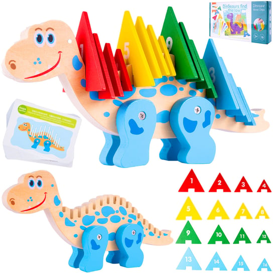 Klocki Gra Układanka Edukacyjna Drewniana Dinozaur Montessori Karty MalPlay