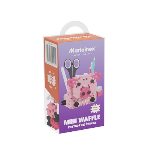 Klocki konstrukcyjne, Mini Waffle, Marioinex, Przybornik Świnka, 70 elementów Marioinex