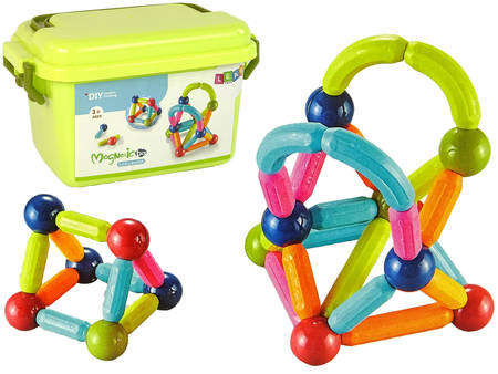 Klocki Magnetyczne Konstrukcyjne Edukacyjne Kuferek 34 Elementów Lean Toys