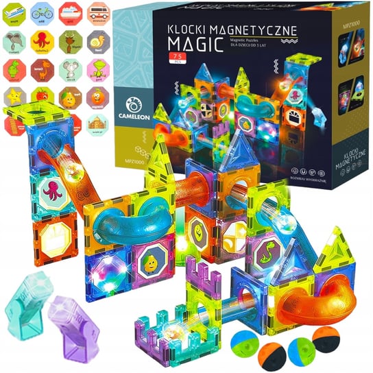 Klocki Magnetyczne Konstrukcyjne Edukacyjne Świecący Tor Puzzle 75El Inna marka