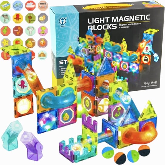 Klocki Magnetyczne Konstrukcyjne Edukacyjne Świecący Tor Puzzle 75El Inna marka