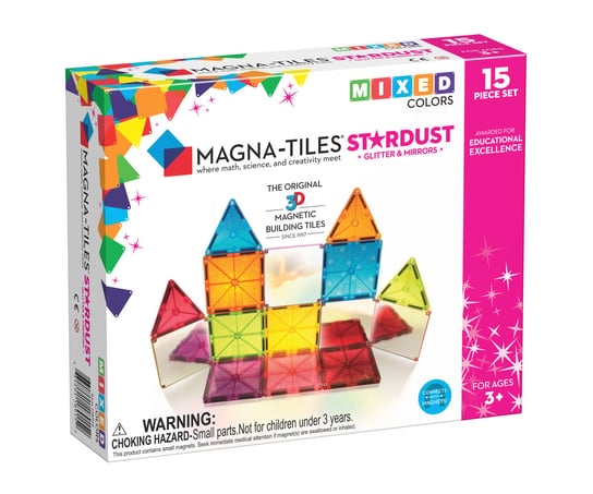 klocki magnetyczne z luterkami i brokatem Stardust 15 elementów Magna Tiles Magna-Tiles