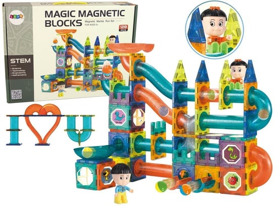 KLOCKI MAGNETYCZNE ZJEŻDŻALNIA DLA KULEK 3D 128el. Lean Toys