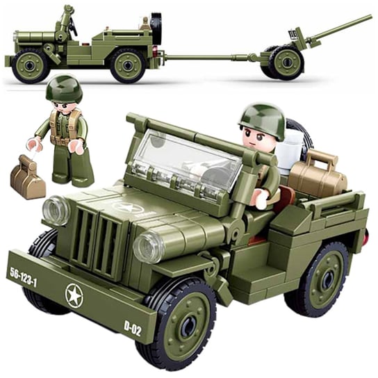 Klocki Wojsko Jeep Willys Mb + Armata 143El Gazelo