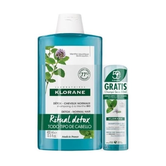 KLORANE - Organiczny miętowy zestaw szamponów detoksykujących - detoks - włosy normalne + miętowy suchy szampon 2 jednostki (Miętowy) Inny producent
