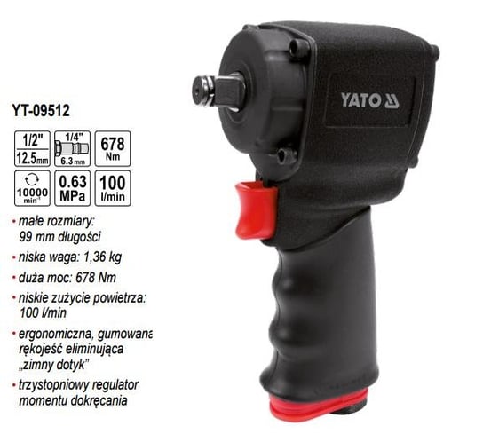 Klucz udarowy pneumatyczny YATO, 1/2" YT-09512 Yato