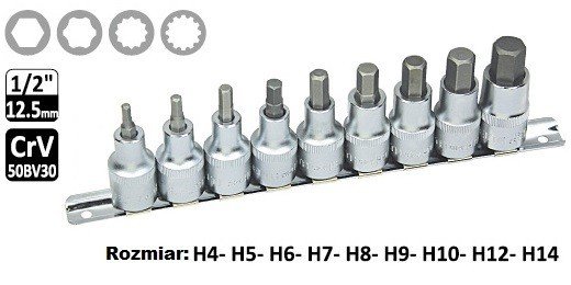 Klucze Trzpieniowe Hex Na Szynie 1/2", 9 Cz Selta Inna marka