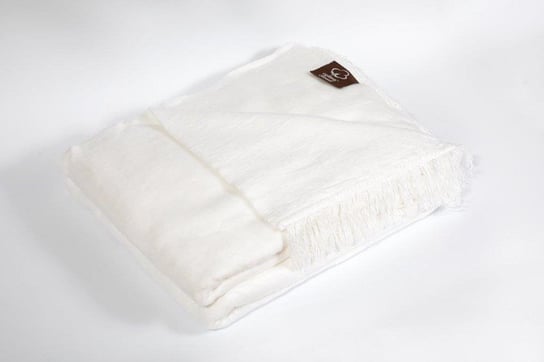 Koc bawełniany akrylowy 150x200 0293/45 biały śnieżka narzuta pled wykończony frędzalmi Tytan
