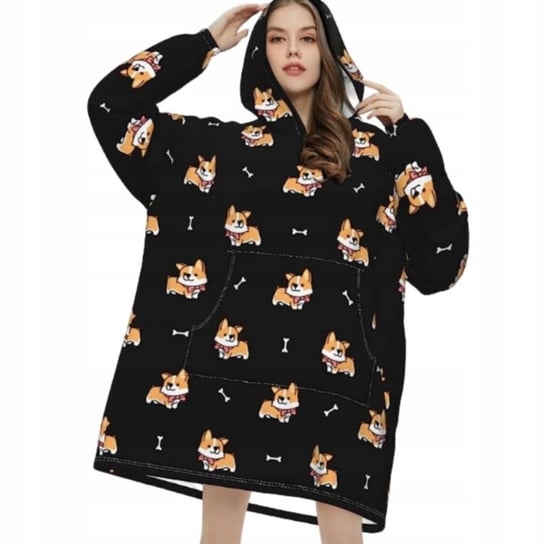 KOC BLUZA KOCOBLUZA OVERSIZE CIEPŁA GRUBA 2w1XXL CORG CZARNA FUTRZAK Z KAPTUREM MS STORE