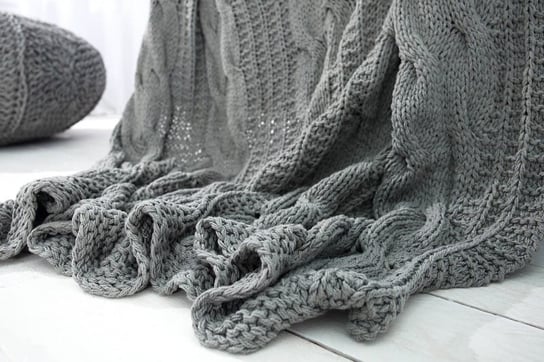 Koc pled narzuta Cosy II szary knitted dziergany sztrykowany 130x170cm (Z37759) INTERIOR