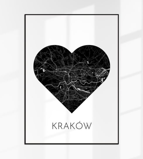 Kocham KRAKÓW plakat SERCE mapa czarno-biała plan 40x30 cm A3, 7 Inna marka