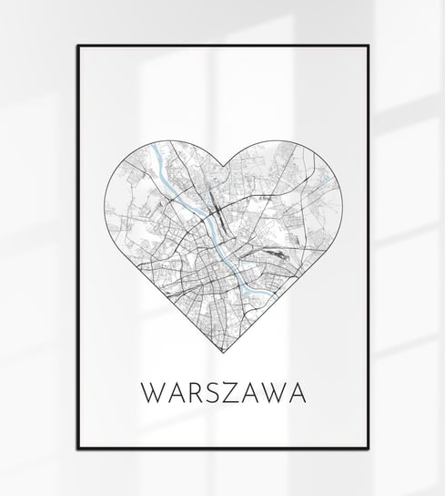 Kocham WARSZAWA plakat SERCE mapa czarno-biała plan 40x30 cm A3, 3 Inna marka