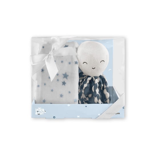 Kocyk dziecięcy 80x100 niebieski Ośmiorniczka + maskotka pluszak przytulanka Interbaby