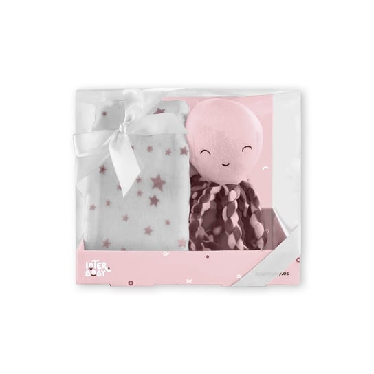 Kocyk dziecięcy 80x100 różowy Ośmiorniczka + maskotka pluszak przytulanka Interbaby