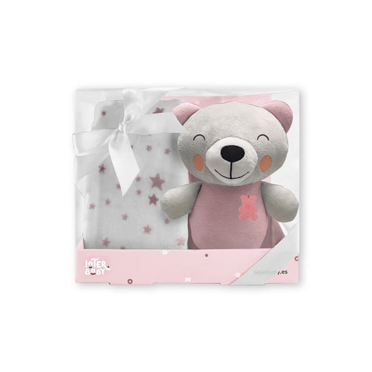 Kocyk dziecięcy 80x100 różowy Ośmiorniczka + maskotka pluszak przytulanka Interbaby