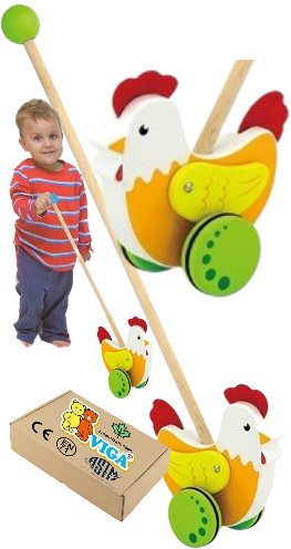 KOGUT NA PATYKU zabawka do nauki chodzenia na kiju kijku dla niemowląt VIGA 18m+ zabawka montessori PakaNiemowlaka