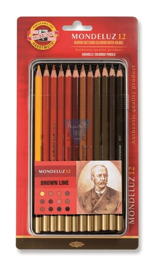 Koh-I-Noor, Kredki akwarelowe Mondeluz 3722 w metalowej kasecie, odcienie brązu, 12 szt Koh-I-Noor