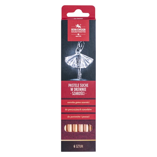Koh-I-Noor, Pastele suche w kredce Gioconda 8820GR, odcienie szarości, 6 szt Koh-I-Noor