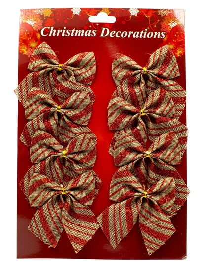 Kokardy na choinkę dekoracja brokat naturalny/czerwone  8szt Inna marka