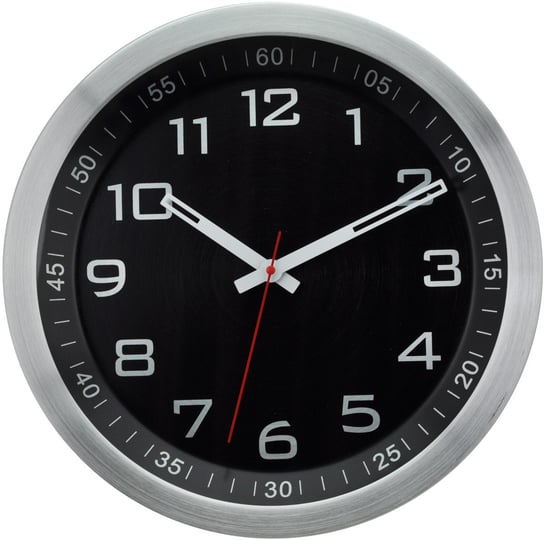 KOKO - Duży zegar ścienny - na ścianę - wiszący - aluminium - srebrny z czarną tarczą - Ø 34,7 cm - KO-9157 Koko