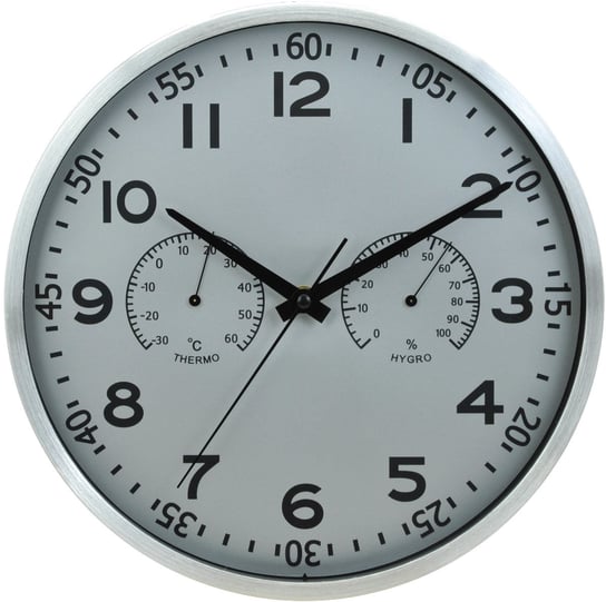 KOKO - Duży zegar ścienny - na ścianę - wiszący - termometr - higrometr - aluminium - srebrny - Ø 30 cm - KO-9232 Koko