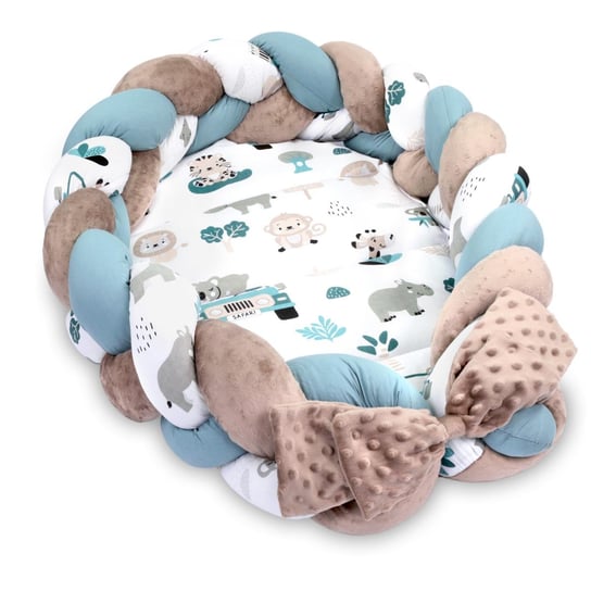 Kokon niemowlęcy - Gniazdo przytulanka zestaw z poduszką warkocz składany dwustronny kokon dla noworodków 75X45 cm, Afryka Totsy Baby