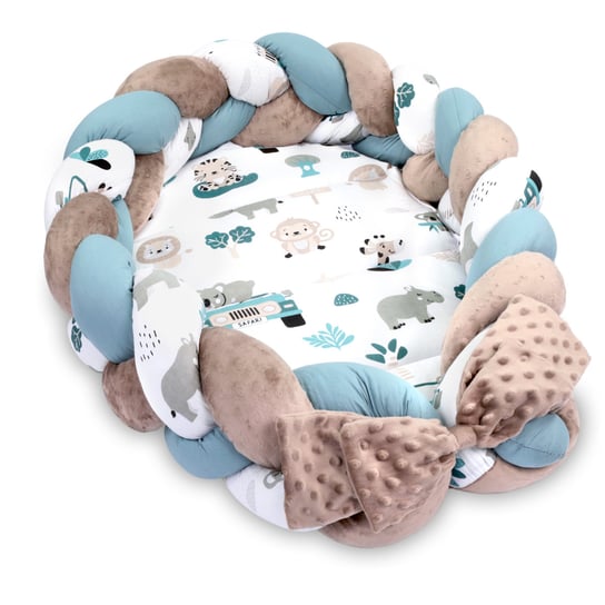 Kokon niemowlęcy - Gniazdo przytulanka zestaw z poduszką warkocz składany dwustronny kokon dla noworodków 75X45 cm, Afryka odcień B Totsy Baby