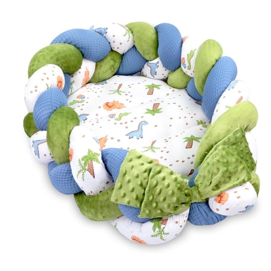 Kokon niemowlęcy - Gniazdo przytulanka zestaw z poduszką warkocz składany dwustronny kokon dla noworodków 75X45 cm, Dino Totsy Baby