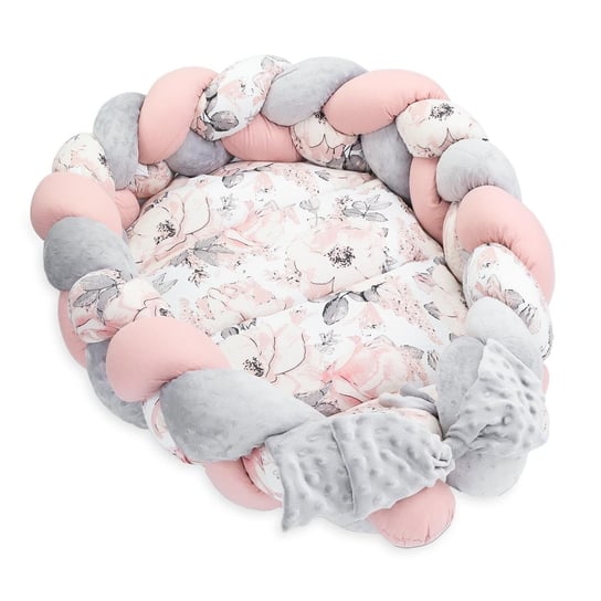 Kokon niemowlęcy - Gniazdo przytulanka zestaw z poduszką warkocz składany dwustronny kokon dla noworodków 75X45 cm, dzika róża Totsy Baby