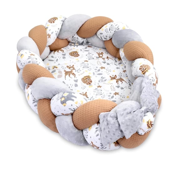 Kokon niemowlęcy - Gniazdo przytulanka zestaw z poduszką warkocz składany dwustronny kokon dla noworodków 75X45 cm, Jeleń Totsy Baby