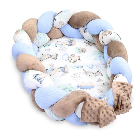 Kokon niemowlęcy - Gniazdo przytulanka zestaw z poduszką warkocz składany dwustronny kokon dla noworodków 75X45 cm, Jeżyk Totsy Baby