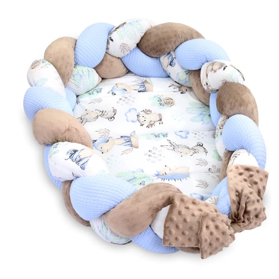 Kokon niemowlęcy - Gniazdo przytulanka zestaw z poduszką warkocz składany dwustronny kokon dla noworodków 75X45 cm, Jeżyk odcień B Totsy Baby
