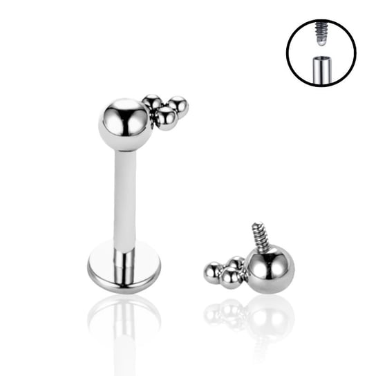 Kolczyk PIERCING Labret srebrny z kuleczkami LOBE Helix Tragus TYTAN 1,2/8 Bizu