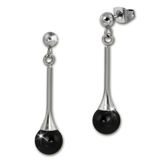 Kolczyki Amello ze stali nierdzewnej błyszczące kolczyki damskie srebrne czarne kulki ESOS94S Amello