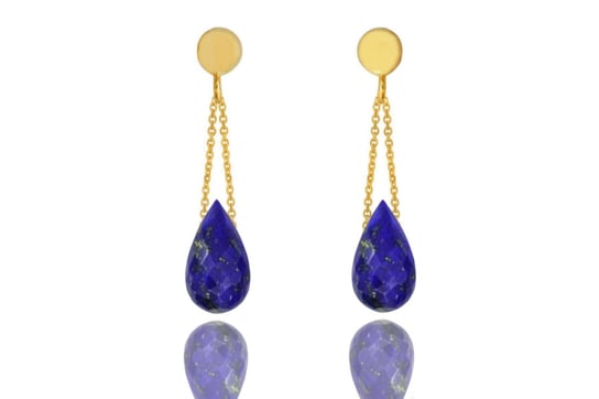 Kolczyki Lapis Lazuli Krople [Materiał: złoto 585] Brazi Druse Jewelry