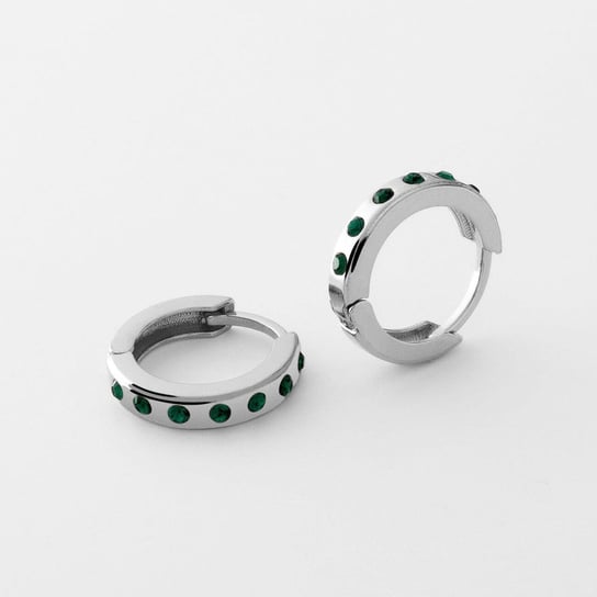 Kolczyki małe kółka z kryształami - bigle kajdanki : Kryształy - kolor - Emerald, Srebro - kolor pokrycia - Pokrycie platyną GIORRE