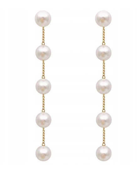 Kolczyki wiszące białe perły perełki złote sztyft Sfera Damska