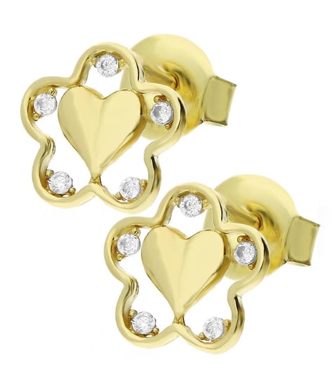 Kolczyki złote serce blask w kwiatku z cyrkoniami MZ T5-ES-990-CZ-ST próba 375 Sezam