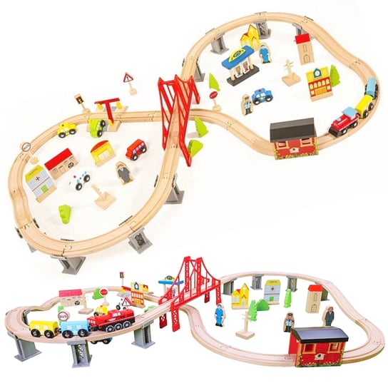 Kolejka Drewniana Pociąg Zabawka Dla Dziecka 70 Elementów Most + Tunel 3+ MINEXO